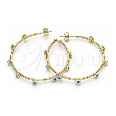 Oro Laminado Medium Hoop, Gold Filled Style Evil Eye Design, White Enamel Finish, Golden Finish, 02.213.0219.1.40