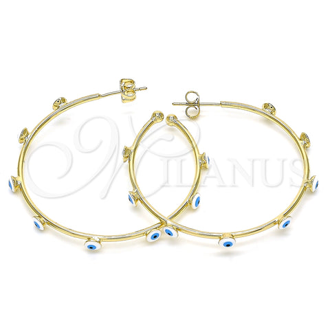 Oro Laminado Medium Hoop, Gold Filled Style Evil Eye Design, White Enamel Finish, Golden Finish, 02.213.0219.1.40