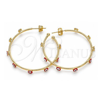 Oro Laminado Medium Hoop, Gold Filled Style Evil Eye Design, Red Enamel Finish, Golden Finish, 02.213.0219.2.40