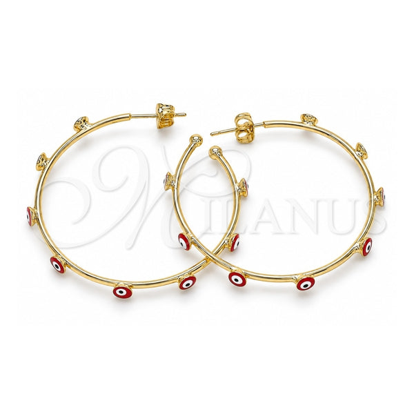 Oro Laminado Medium Hoop, Gold Filled Style Evil Eye Design, Red Enamel Finish, Golden Finish, 02.213.0219.2.40