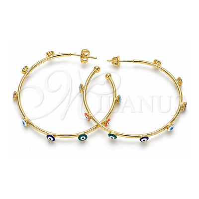 Oro Laminado Medium Hoop, Gold Filled Style Evil Eye Design, Multicolor Enamel Finish, Golden Finish, 02.213.0219.3.40