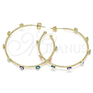 Gold Filled Hoop Earrings — Medium Hoop Evil Eye Design Multicolor Enamel 02. — main product view — SKU 141932 | Oro Laminado aretes de aro — Medium Hoop Evil Eye diseño Multicolor Enamel 02. — SKU 141932