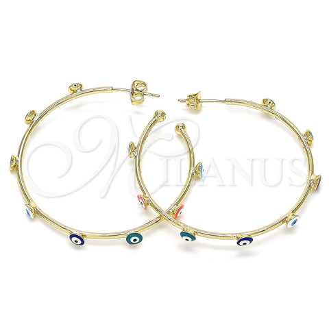 Oro Laminado Medium Hoop, Gold Filled Style Evil Eye Design, Multicolor Enamel Finish, Golden Finish, 02.213.0219.3.40