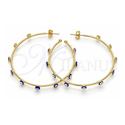 Oro Laminado Large Hoop, Gold Filled Style Evil Eye Design, Blue Enamel Finish, Golden Finish, 02.213.0219.50