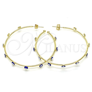 Gold Filled Hoop Earrings — Large Hoop Evil Eye Design Blue Enamel 02. — main product view — SKU 141933 | Oro Laminado aretes de aro — Large Hoop Evil Eye diseño Blue Enamel 02. — SKU 141933