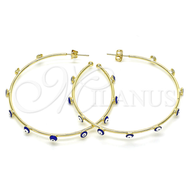 Gold Filled Hoop Earrings — Large Hoop Evil Eye Design Blue Enamel 02. — main product view — SKU 141933 | Oro Laminado aretes de aro — Large Hoop Evil Eye diseño Blue Enamel 02. — SKU 141933