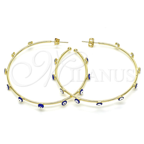 Oro Laminado Large Hoop, Gold Filled Style Evil Eye Design, Blue Enamel Finish, Golden Finish, 02.213.0219.50