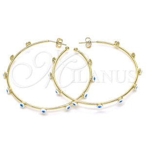 Gold Filled Hoop Earrings — Large Hoop Evil Eye Design White Enamel 02. — main product view — SKU 141934 | Oro Laminado aretes de aro — Large Hoop Evil Eye diseño blanco Enamel 02. — SKU 141934