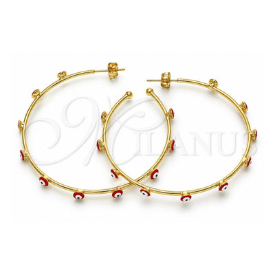 Oro Laminado Large Hoop, Gold Filled Style Evil Eye Design, Red Enamel Finish, Golden Finish, 02.213.0219.2.50