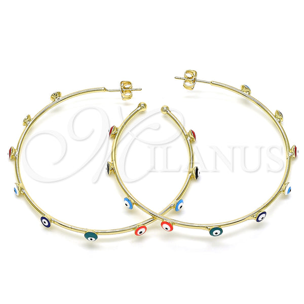 Gold Filled Hoop Earrings — Large Hoop Evil Eye Design Multicolor Enamel 02. — main product view — SKU 141936 | Oro Laminado aretes de aro — Large Hoop Evil Eye diseño Multicolor Enamel 02. — SKU 141936