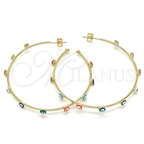 Oro Laminado Large Hoop, Gold Filled Style Evil Eye Design, Multicolor Enamel Finish, Golden Finish, 02.213.0219.3.50