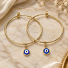 Oro Laminado Medium Hoop, Gold Filled Style Evil Eye Design, Blue Enamel Finish, Golden Finish, 02.213.0220.40