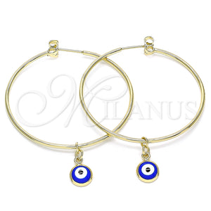 Gold Filled Hoop Earrings — Medium Hoop Evil Eye Design Blue Enamel 02. — main product view — SKU 141937 | Oro Laminado aretes de aro — Medium Hoop Evil Eye diseño Blue Enamel 02. — SKU 141937
