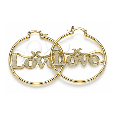 Oro Laminado Medium Hoop, Gold Filled Style Nameplate and Love Design, Polished, Golden Finish, 02.213.0221.40