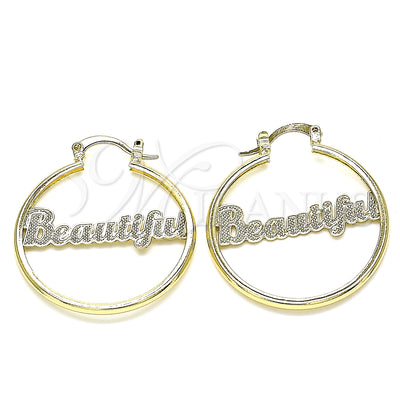 Oro Laminado aretes de aro — Medium Hoop Nameplate diseño pulido 02. por Mayoreo, vista principal del producto