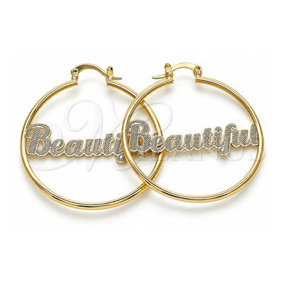 Oro Laminado Medium Hoop, Gold Filled Style Nameplate Design, Polished, Golden Finish, 02.213.0222.40