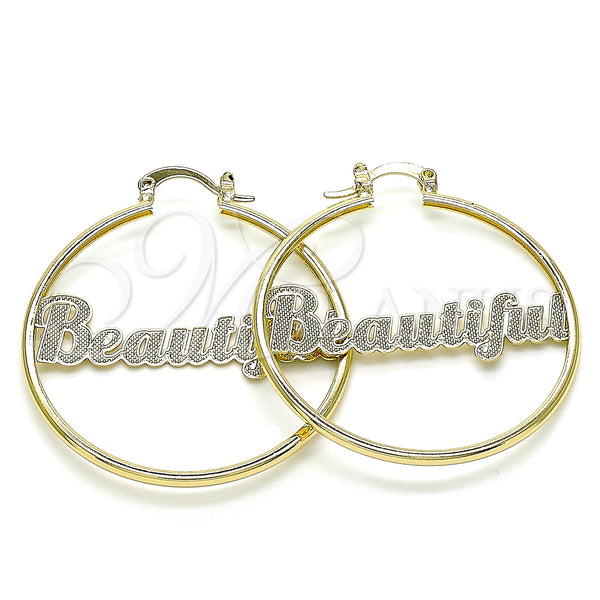 Gold Filled Hoop Earrings — Medium Hoop Nameplate Design Polished 02. — main product view — SKU 141943 | Oro Laminado aretes de aro — Medium Hoop Nameplate diseño pulido 02. — SKU 141943