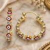 Oro Laminado Small Hoop, Gold Filled Style Evil Eye Design, with White Crystal, Red Enamel Finish, Golden Finish, 02.213.0223.25