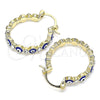 Oro Laminado Small Hoop, Gold Filled Style Evil Eye Design, with White Crystal, Blue Enamel Finish, Golden Finish, 02.213.0223.1.25