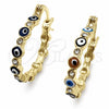 Oro Laminado Small Hoop, Gold Filled Style Evil Eye Design, with White Crystal, Blue Enamel Finish, Golden Finish, 02.213.0223.1.25