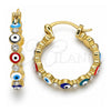 Oro Laminado Small Hoop, Gold Filled Style Evil Eye Design, with White Crystal, Multicolor Enamel Finish, Golden Finish, 02.213.0223.2.25