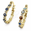 Oro Laminado Small Hoop, Gold Filled Style Evil Eye Design, with White Crystal, Multicolor Enamel Finish, Golden Finish, 02.213.0223.2.25