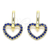 Oro Laminado Huggie Hoop, Gold Filled Style Heart Design, with Sapphire Blue Cubic Zirconia, Polished, Golden Finish, 02.210.0485.2.12