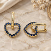 Oro Laminado Huggie Hoop, Gold Filled Style Heart Design, with Sapphire Blue Cubic Zirconia, Polished, Golden Finish, 02.210.0485.2.12