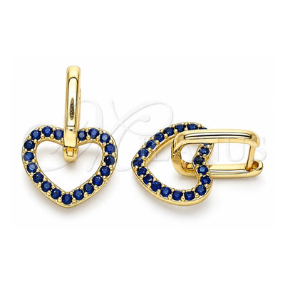 Oro Laminado Huggie Hoop, Gold Filled Style Heart Design, with Sapphire Blue Cubic Zirconia, Polished, Golden Finish, 02.210.0485.2.12