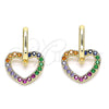 Oro Laminado Huggie Hoop, Gold Filled Style Heart Design, with Multicolor Cubic Zirconia, Polished, Golden Finish, 02.210.0485.4.12