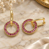 Oro Laminado Huggie Hoop, Gold Filled Style with Ruby Cubic Zirconia, Polished, Golden Finish, 02.210.0486.1.12