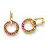 Oro Laminado Huggie Hoop, Gold Filled Style with Ruby Cubic Zirconia, Polished, Golden Finish, 02.210.0486.1.12