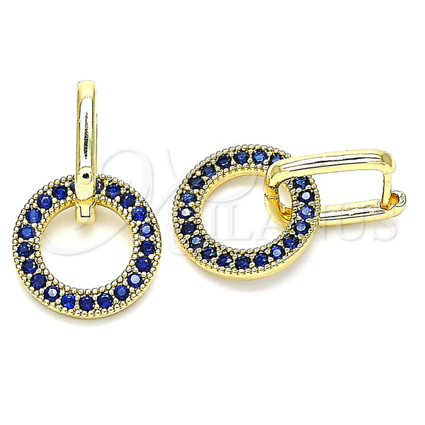 Gold Filled Hoop Earrings — Huggie Hoop with Sapphire Blue Cubic Zirconia Polished — main product view — SKU 141957 | Oro Laminado aretes de aro — Huggie Hoop with Sapphire Blue Cubic Zirconia pulido — SKU 141957