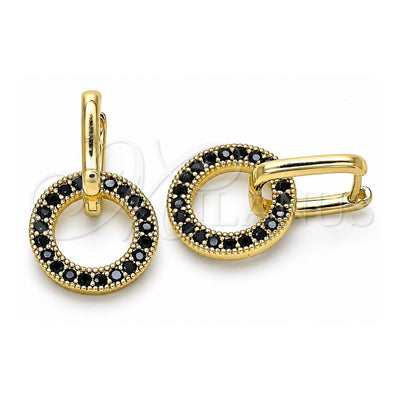 Oro Laminado Huggie Hoop, Gold Filled Style with Black Cubic Zirconia, Polished, Golden Finish, 02.210.0486.3.12