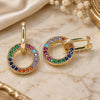 Oro Laminado Huggie Hoop, Gold Filled Style with Multicolor Cubic Zirconia, Polished, Golden Finish, 02.210.0486.4.12