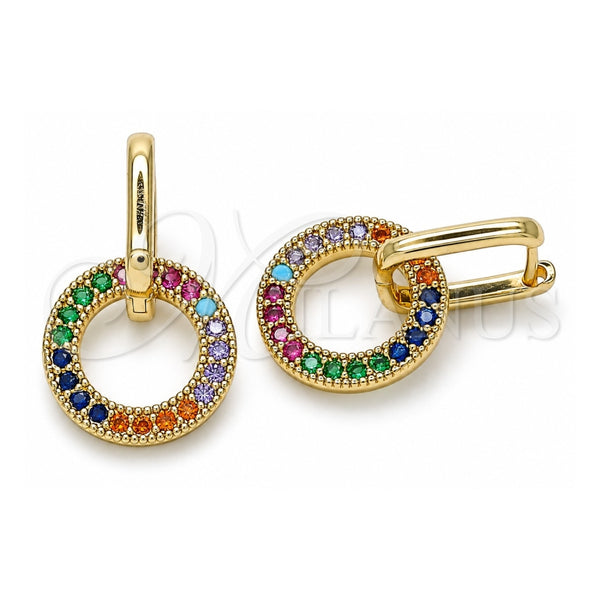 Oro Laminado Huggie Hoop, Gold Filled Style with Multicolor Cubic Zirconia, Polished, Golden Finish, 02.210.0486.4.12
