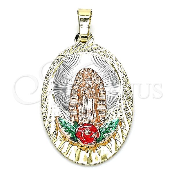 Gold Filled Pendant — Religious Pendant Guadalupe and Flower Design Multicolor Enamel — main product view — SKU 141961 | Oro Laminado dije — Religious Pendant Guadalupe and flor diseño Multicolor Enamel — SKU 141961