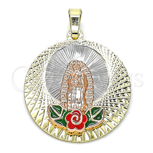 Gold Filled Pendant — Religious Pendant Guadalupe and Flower Design Multicolor Enamel — main product view — SKU 141962 | Oro Laminado dije — Religious Pendant Guadalupe and flor diseño Multicolor Enamel — SKU 141962