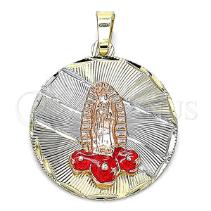 Gold Filled Pendant — Religious Pendant Guadalupe and Flower Design Red Enamel — main product view — SKU 141966 | Oro Laminado dije — Religious Pendant Guadalupe and flor diseño Red Enamel — SKU 141966