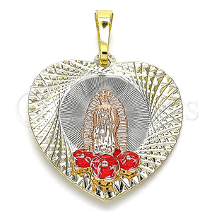 Gold Filled Pendant — Religious Pendant Guadalupe and Flower Design Red Enamel — main product view — SKU 141969 | Oro Laminado dije — Religious Pendant Guadalupe and flor diseño Red Enamel — SKU 141969