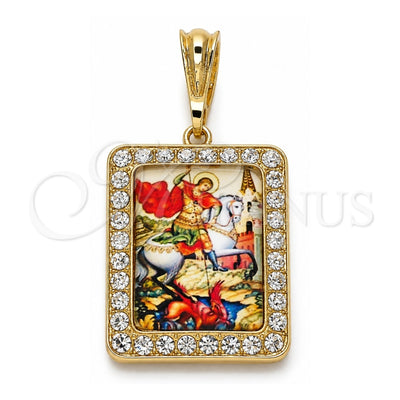 Oro Laminado Religious Pendant, Gold Filled Style with White Crystal, Polished, Golden Finish, 05.380.0117