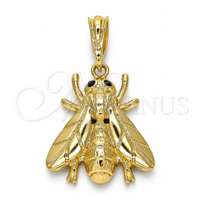 Oro Laminado Fancy Pendant, Gold Filled Style Bee Design, with Black Crystal, Polished, Golden Finish, 05.380.0118
