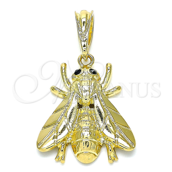 Gold Filled Pendant — Fancy Pendant Bee Design with Black Crystal Polished — main product view — SKU 141982 | Oro Laminado dije — elegante Pendant Bee diseño with negro cristal pulido — SKU 141982