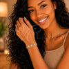 Oro Laminado Fancy Bracelet, Gold Filled Style Turtle and Flower Design, with White and Black Cubic Zirconia, Polished, Tricolor, 03.380.0095.07 (06 MM Thickness, 7 Inches Length)