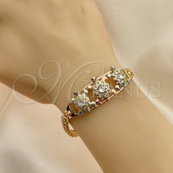 Gold Filled Bracelet — Fancy Bracelet Turtle and Flower Design with White — alternate product view — SKU 141993 | Oro Laminado brazalete — elegante Bracelet Turtle and flor diseño with blanco — SKU 141993