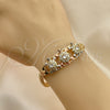 Oro Laminado Fancy Bracelet, Gold Filled Style Turtle and Flower Design, with White and Black Cubic Zirconia, Polished, Tricolor, 03.380.0095.07 (06 MM Thickness, 7 Inches Length)