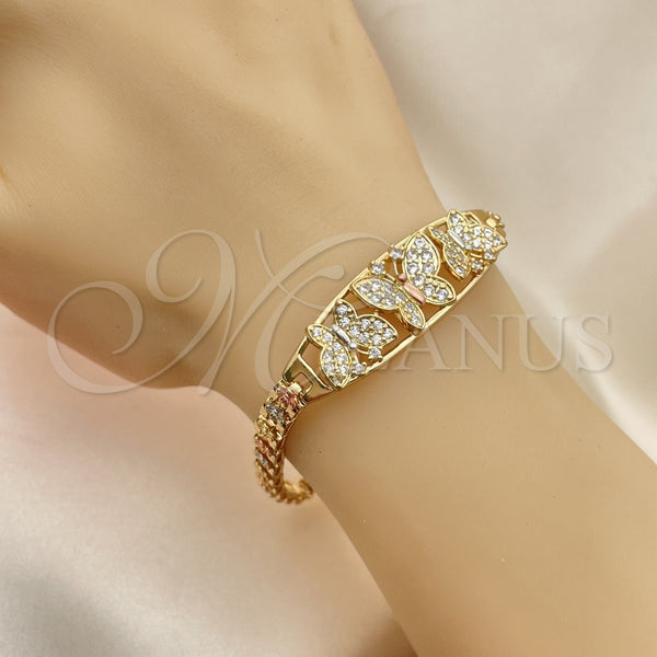 Gold Filled Bracelet — Fancy Bracelet Butterfly and Flower Design with White — alternate product view — SKU 141994 | Oro Laminado brazalete — elegante Bracelet Butterfly and flor diseño with blanco — SKU 141994
