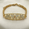 Oro Laminado Fancy Bracelet, Gold Filled Style Butterfly and Flower Design, with White Cubic Zirconia, Polished, Tricolor, 03.380.0089.1.07 (06 MM Thickness, 7 Inches Length)