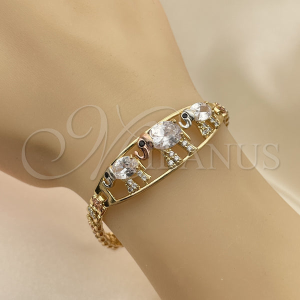 Gold Filled Bracelet — Fancy Bracelet Elephant and Flower Design with White — alternate product view — SKU 141995 | Oro Laminado brazalete — elegante Bracelet Elephant and flor diseño with blanco — SKU 141995