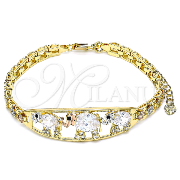 Gold Filled Bracelet — Fancy Bracelet Elephant and Flower Design with White — main product view — SKU 141995 | Oro Laminado brazalete — elegante Bracelet Elephant and flor diseño with blanco — SKU 141995